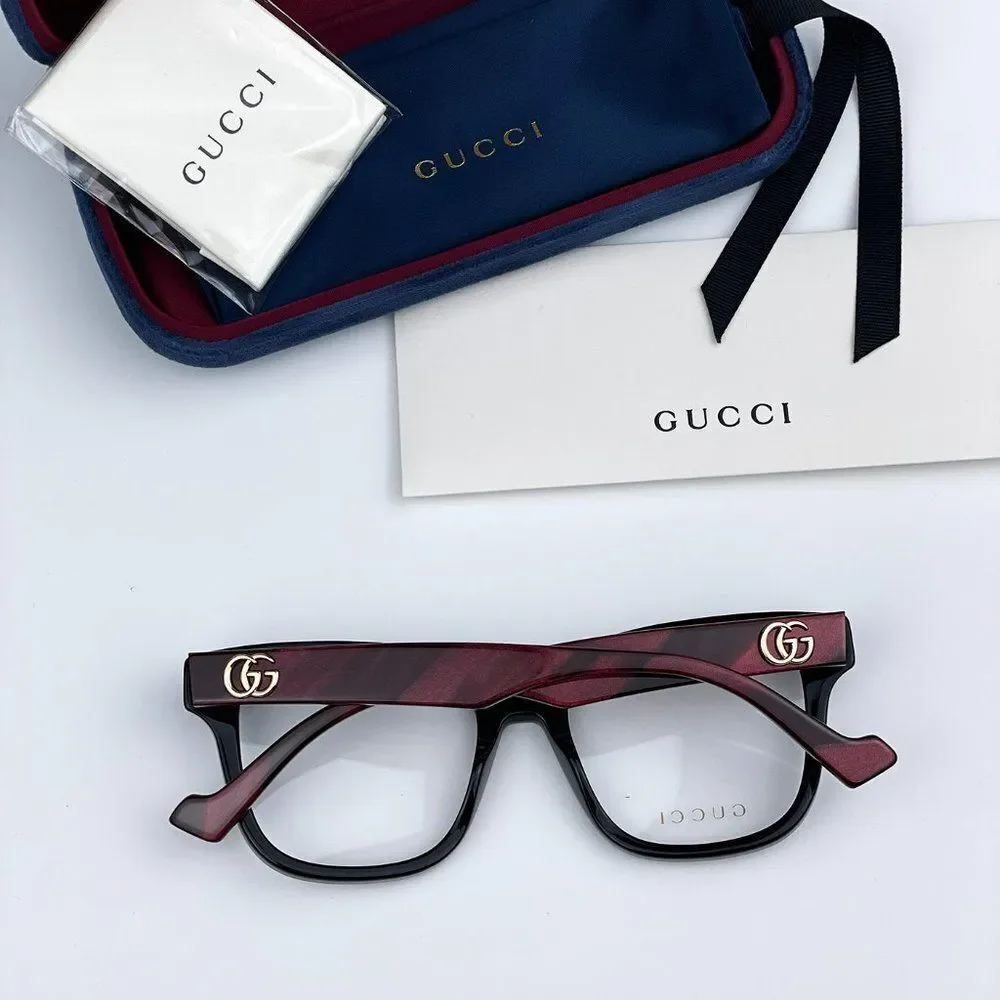 NEW Gucci GG0958O 008 Black Burgundy Square Unisex Eyeglasses